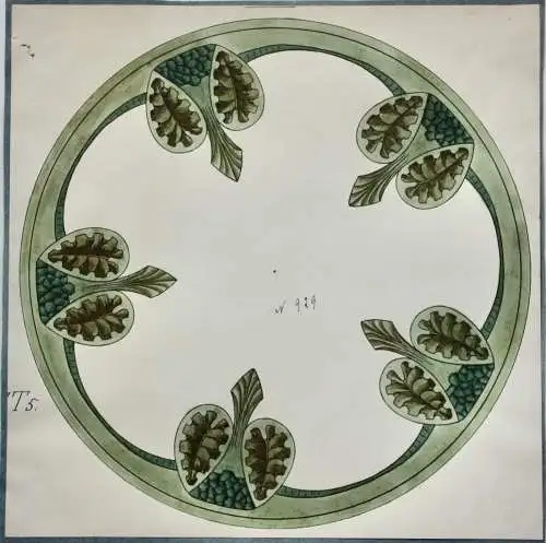 Entwurf für ein kreisförmiges Jugendstil Ornament in Grün, Aquarell, um 1900