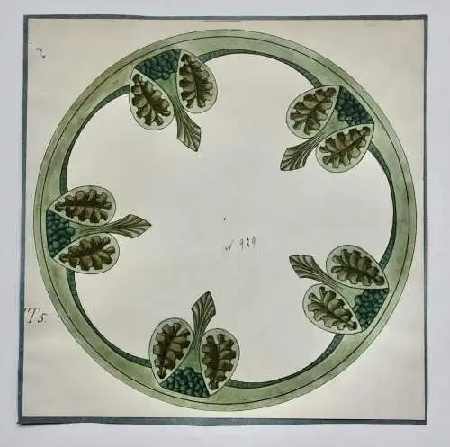 Entwurf für ein kreisförmiges Jugendstil Ornament in Grün, Aquarell, um 1900