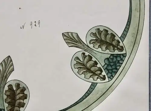 Entwurf für ein kreisförmiges Jugendstil Ornament in Grün, Aquarell, um 1900