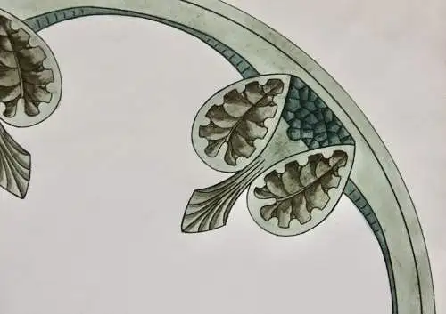 Entwurf für ein kreisförmiges Jugendstil Ornament in Grün, Aquarell, um 1900