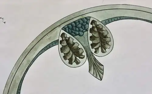 Entwurf für ein kreisförmiges Jugendstil Ornament in Grün, Aquarell, um 1900