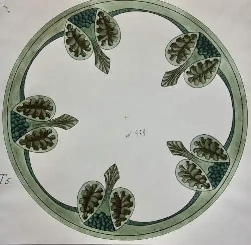 Entwurf für ein kreisförmiges Jugendstil Ornament in Grün, Aquarell, um 1900