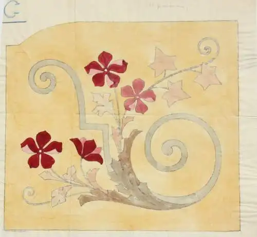 Entwurf für ein florales Jugendstil-Ornament, aquarellierte Zeichnung, um 1900