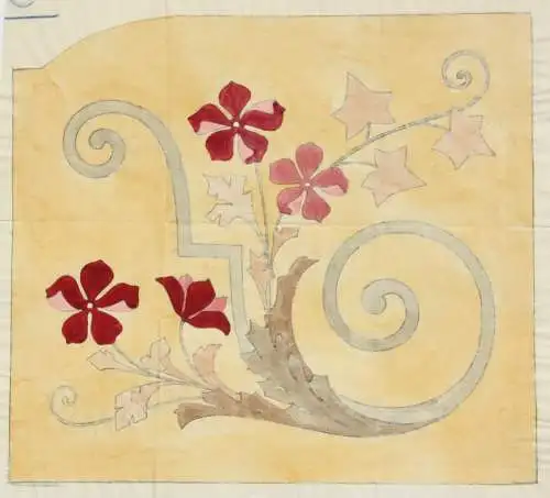 Entwurf für ein florales Jugendstil-Ornament, aquarellierte Zeichnung, um 1900