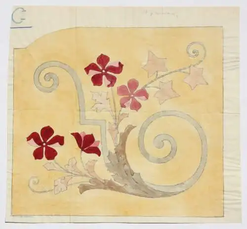 Entwurf für ein florales Jugendstil-Ornament, aquarellierte Zeichnung, um 1900