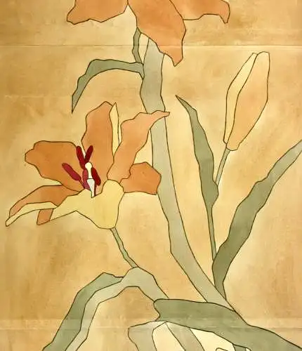 Blühende Feuerlilien, Aquarell, Japonismus, Art Nouveau, Frankreich, um 1900