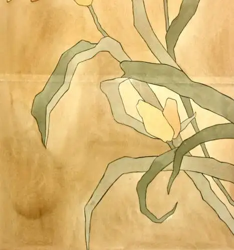 Blühende Feuerlilien, Aquarell, Japonismus, Art Nouveau, Frankreich, um 1900