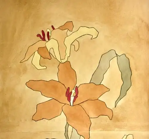 Blühende Feuerlilien, Aquarell, Japonismus, Art Nouveau, Frankreich, um 1900