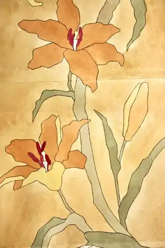 Blühende Feuerlilien, Aquarell, Japonismus, Art Nouveau, Frankreich, um 1900