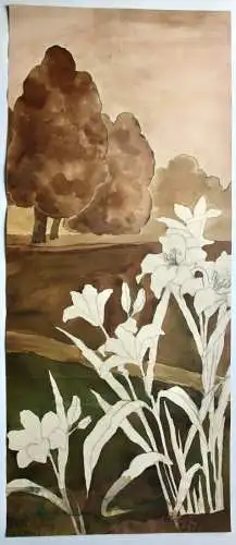 Landschaft mit weißen Lilien, Aquarell, Japonismus, Frankreich, um 1900