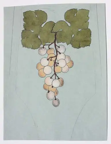 Weinrebe mit hellen Trauben, Jugendstil Dekor, Entwurf, Aquarell, um 1900