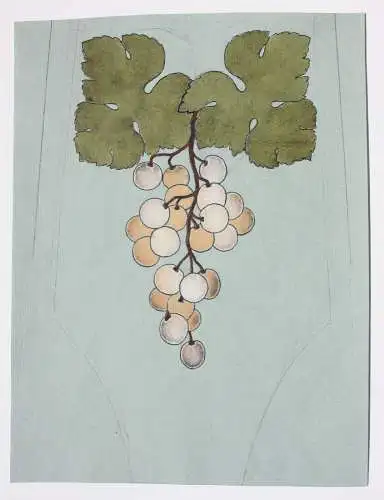 Weinrebe mit hellen Trauben, Jugendstil Dekor, Entwurf, Aquarell, um 1900