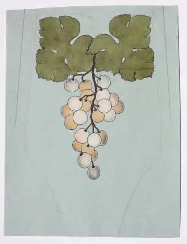 Weinrebe mit hellen Trauben, Jugendstil Dekor, Entwurf, Aquarell, um 1900