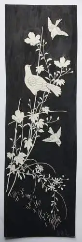 Vögel mit blühenden Zweigen, Chinoiserie, schwarz-weiße Malerei, 19./20. Jh.