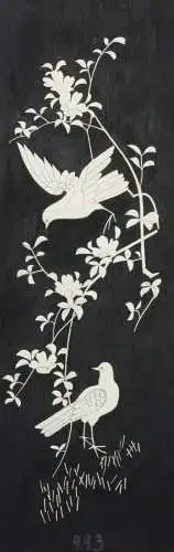 Tauben in einem blühenden Zweig, Chinoiserie, schwarz-weiße Malerei, 19./20. Jh.