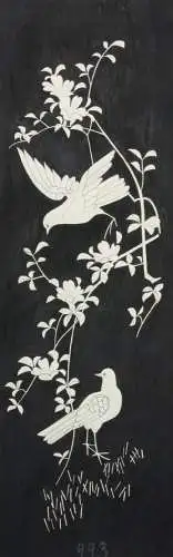 Tauben in einem blühenden Zweig, Chinoiserie, schwarz-weiße Malerei, 19./20. Jh.