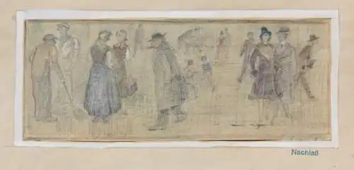 Fritz Arlt (1887-1966), aquarellierte Zeichnung, Passanten auf der Straße