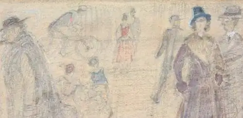 Fritz Arlt (1887-1966), aquarellierte Zeichnung, Passanten auf der Straße