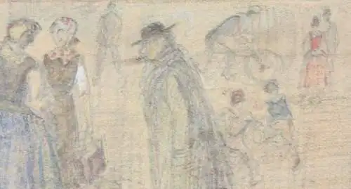 Fritz Arlt (1887-1966), aquarellierte Zeichnung, Passanten auf der Straße