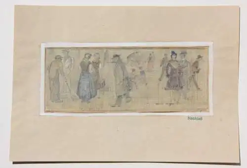 Fritz Arlt (1887-1966), aquarellierte Zeichnung, Passanten auf der Straße