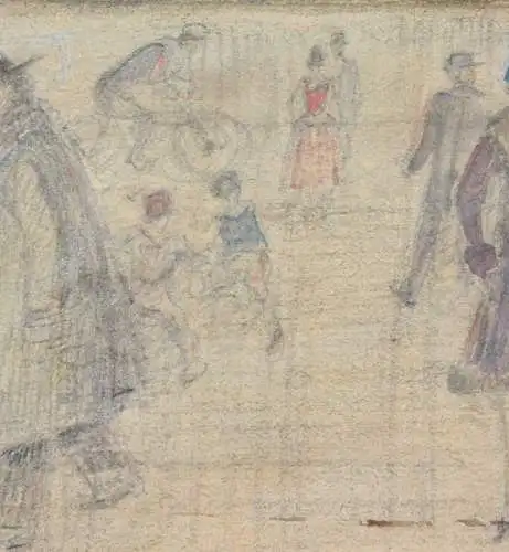 Fritz Arlt (1887-1966), aquarellierte Zeichnung, Passanten auf der Straße