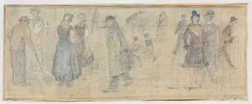 Fritz Arlt (1887-1966), aquarellierte Zeichnung, Passanten auf der Straße