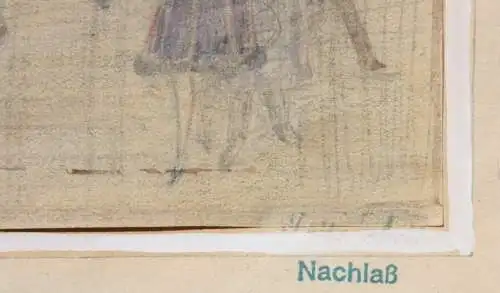 Fritz Arlt (1887-1966), aquarellierte Zeichnung, Passanten auf der Straße