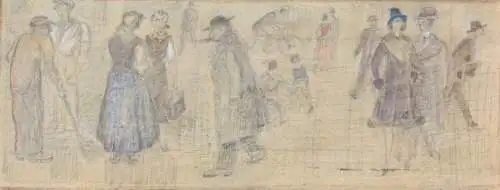 Fritz Arlt (1887-1966), aquarellierte Zeichnung, Passanten auf der Straße