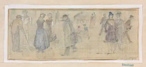 Fritz Arlt (1887-1966), aquarellierte Zeichnung, Passanten auf der Straße