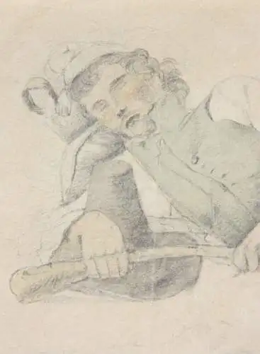Fritz Bamberger (1814-1873), aquarellierte Zeichnung, schlafender junger Mann