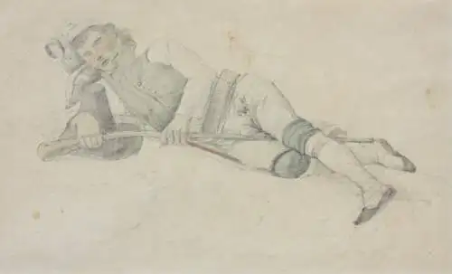 Fritz Bamberger (1814-1873), aquarellierte Zeichnung, schlafender junger Mann