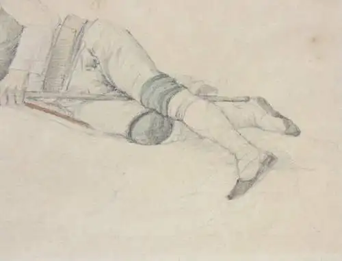 Fritz Bamberger (1814-1873), aquarellierte Zeichnung, schlafender junger Mann