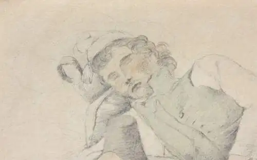 Fritz Bamberger (1814-1873), aquarellierte Zeichnung, schlafender junger Mann