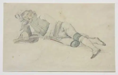 Fritz Bamberger (1814-1873), aquarellierte Zeichnung, schlafender junger Mann