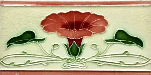 Jugendstil Halbfliese, Art Nouveau Kachel, Prunkwinde, Morning Glory, um 1900