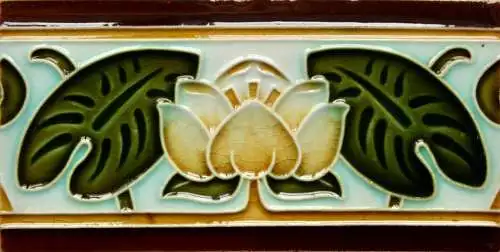 Seerose, Jugendstil Halbfliese, Art Nouveau Fliese, Entwurf nach Villeroy & Boch