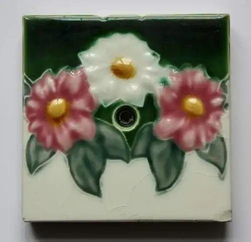 Art Deco Herdfliese, Kachel, Blüten, BFK Belgique (Boch Freres Keramik), um 1920