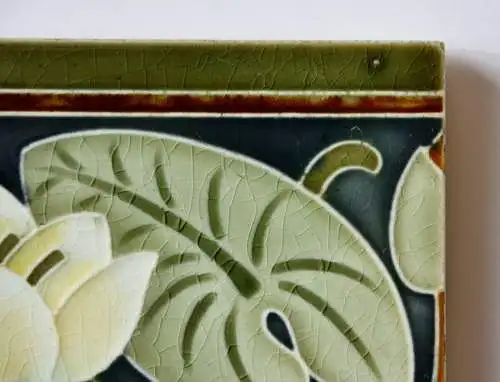 Seerose, Jugendstil Halbfliese, Art Nouveau Fliese, Villeroy & Boch, um 1905