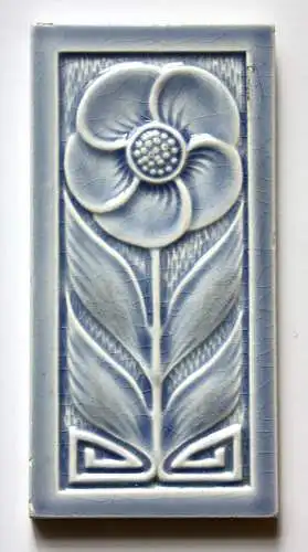 Hellblaue Jugendstil Halbfliese, Art Nouveau, Steingutfabrik Witteburg, um 1910