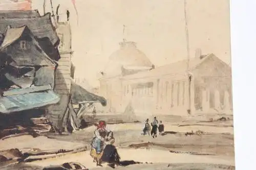 J. W. Ghini, signiertes Aquarell, Boston in der Nähe des Quincy Market, 1849