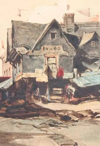 J. W. Ghini, signiertes Aquarell, Boston in der Nähe des Quincy Market, 1849