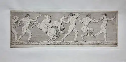 Mythologische Kampfszenen mit Stier und Satyrn, 2 Radierungen, Klassizismus 1818