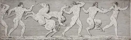 Mythologische Kampfszenen mit Stier und Satyrn, 2 Radierungen, Klassizismus 1818