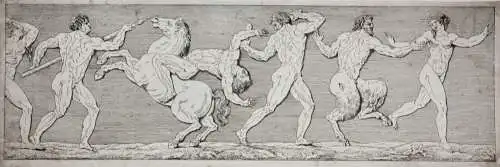 Mythologische Kampfszenen mit Stier und Satyrn, 2 Radierungen, Klassizismus 1818
