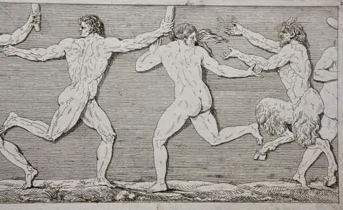 Mythologische Kampfszenen mit Stier und Satyrn, 2 Radierungen, Klassizismus 1818