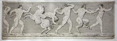 Mythologische Kampfszenen mit Stier und Satyrn, 2 Radierungen, Klassizismus 1818