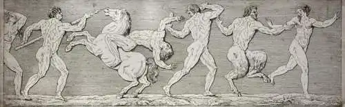 Mythologische Kampfszenen mit Stier und Satyrn, 2 Radierungen, Klassizismus 1818