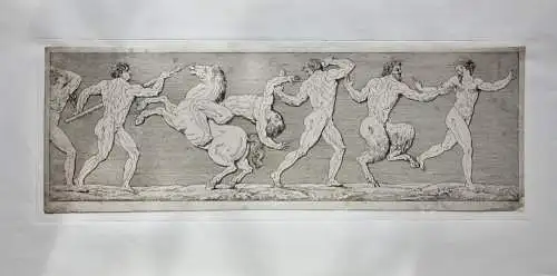 Mythologische Kampfszenen mit Stier und Satyrn, 2 Radierungen, Klassizismus 1818