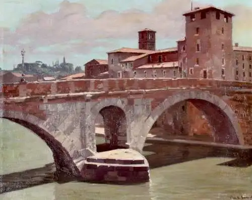 Anton Konrad Schmidt (1887-1974), signiertes Ölgemälde, "Tiberinsel in Rom"