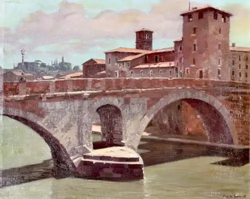 Anton Konrad Schmidt (1887-1974), signiertes Ölgemälde, "Tiberinsel in Rom"